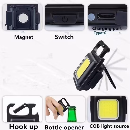 Mini lampe de poche LED 1500lm, lampe de travail, lampe de poche Portable, porte-clés, Rechargeable par USB, pour Camping en plein air, petit tire-bouchon